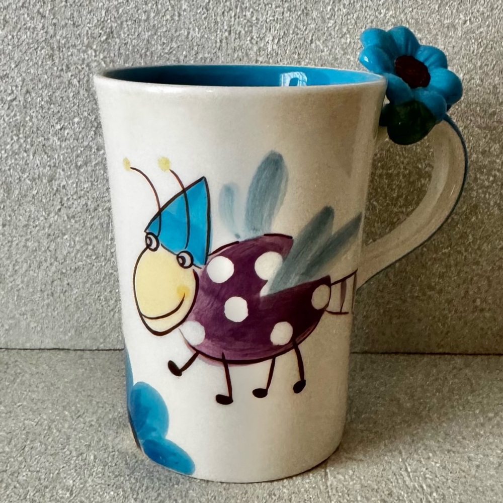 Herman Dodge & Son Hand Painted
Bug 3D flower handle Blue Mug
Coffee Tea Cup
